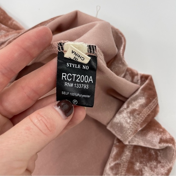 Blush Rose Pink 90s Y2K Crushed Velvet Lace Up Oversized Top - Picture 6 of 10